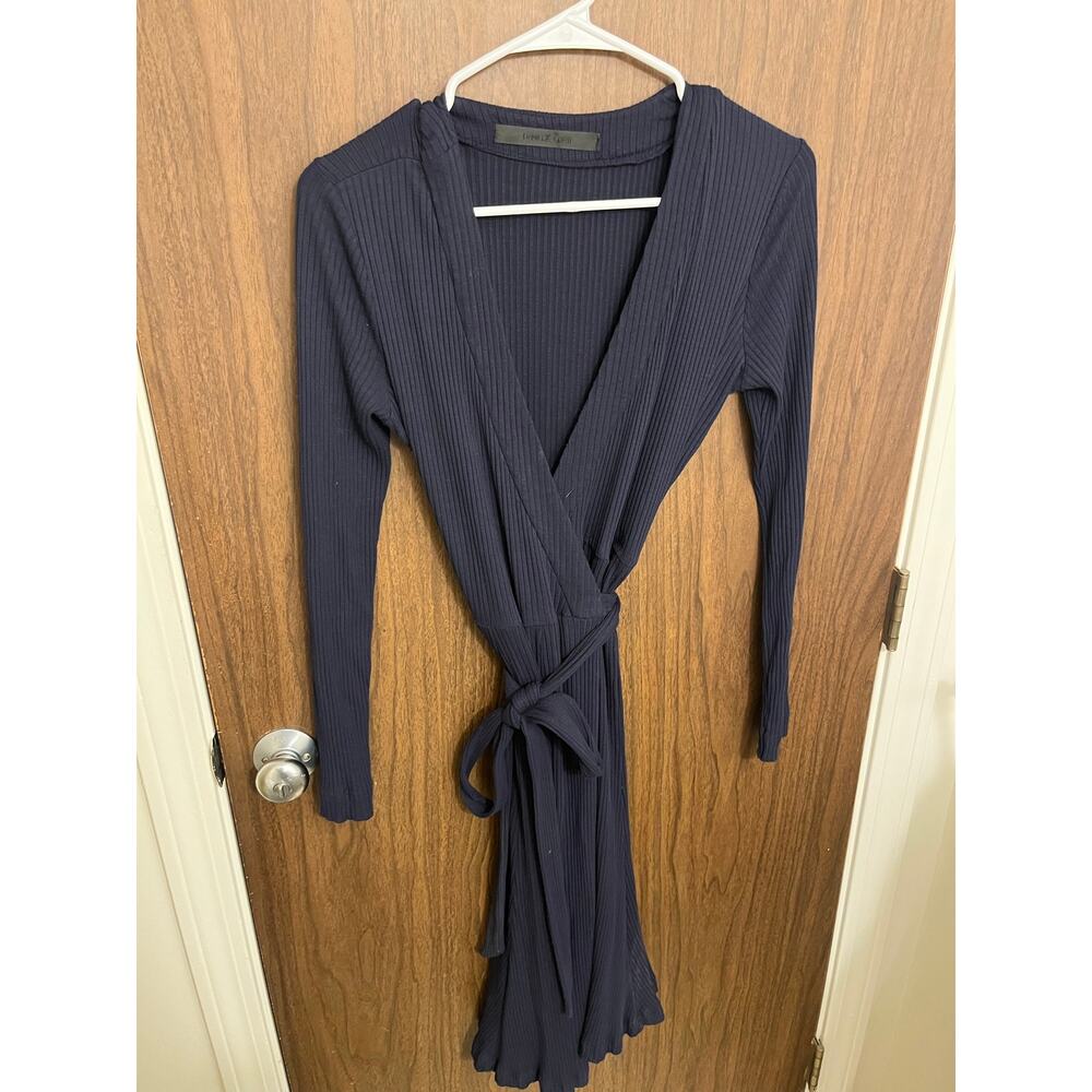 Daniela Corte Navy Ribbed Wrap Dress, Size 38
